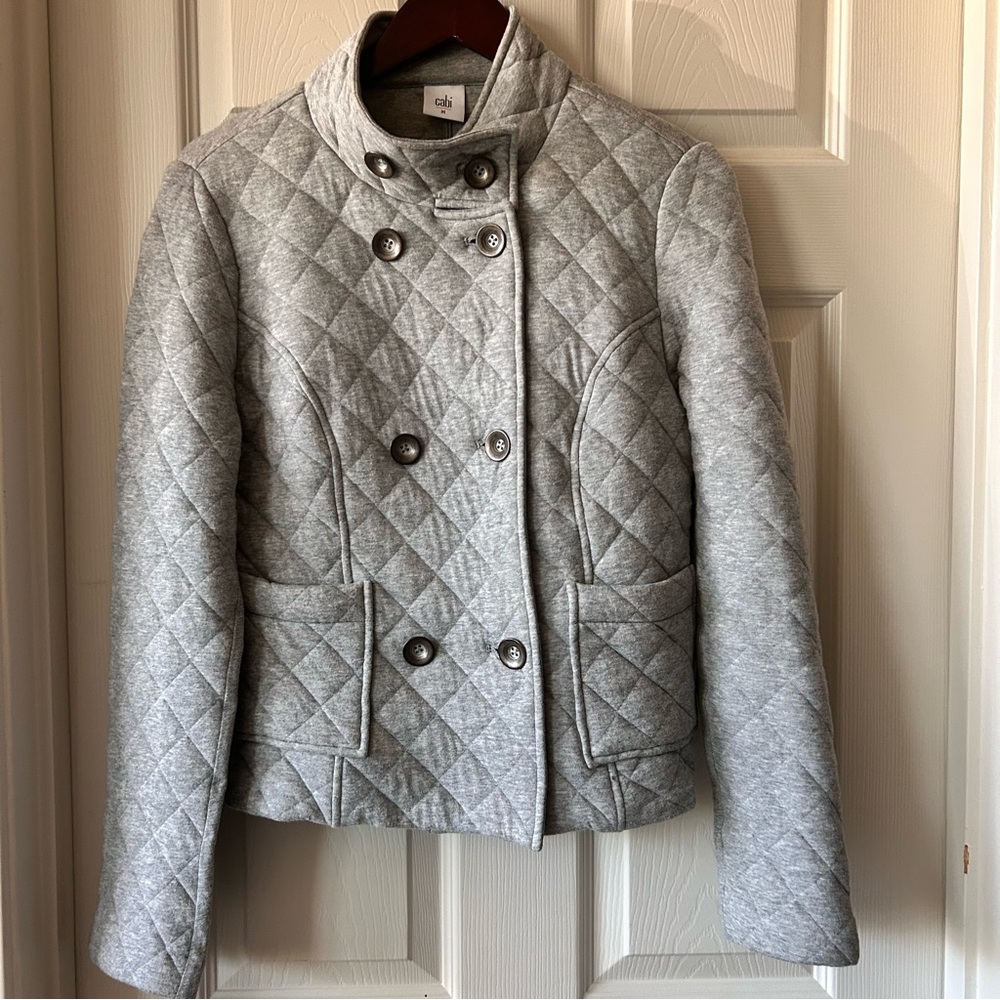 Cabi Quilted Double-Breasted Gray Jacket – Size M Fall Autumn